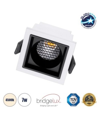 GLOBOSTAR® PLUTO-S 60264 Χωνευτό Downlight Σποτ με Honeycomb Anti Glare Reflector LED 7W 910lm 38° AC 220-240V IP20 Φυσικό Λευκό 4500K - Bridgelux COB Chip & TÜV SÜD Driver - Λευκό & Μαύρο Ματ - Μ6.4 x Π6.4 x Υ4.9cm - Q5.5 x 5.5cm x - 5 Χρόνια Εγγύηση